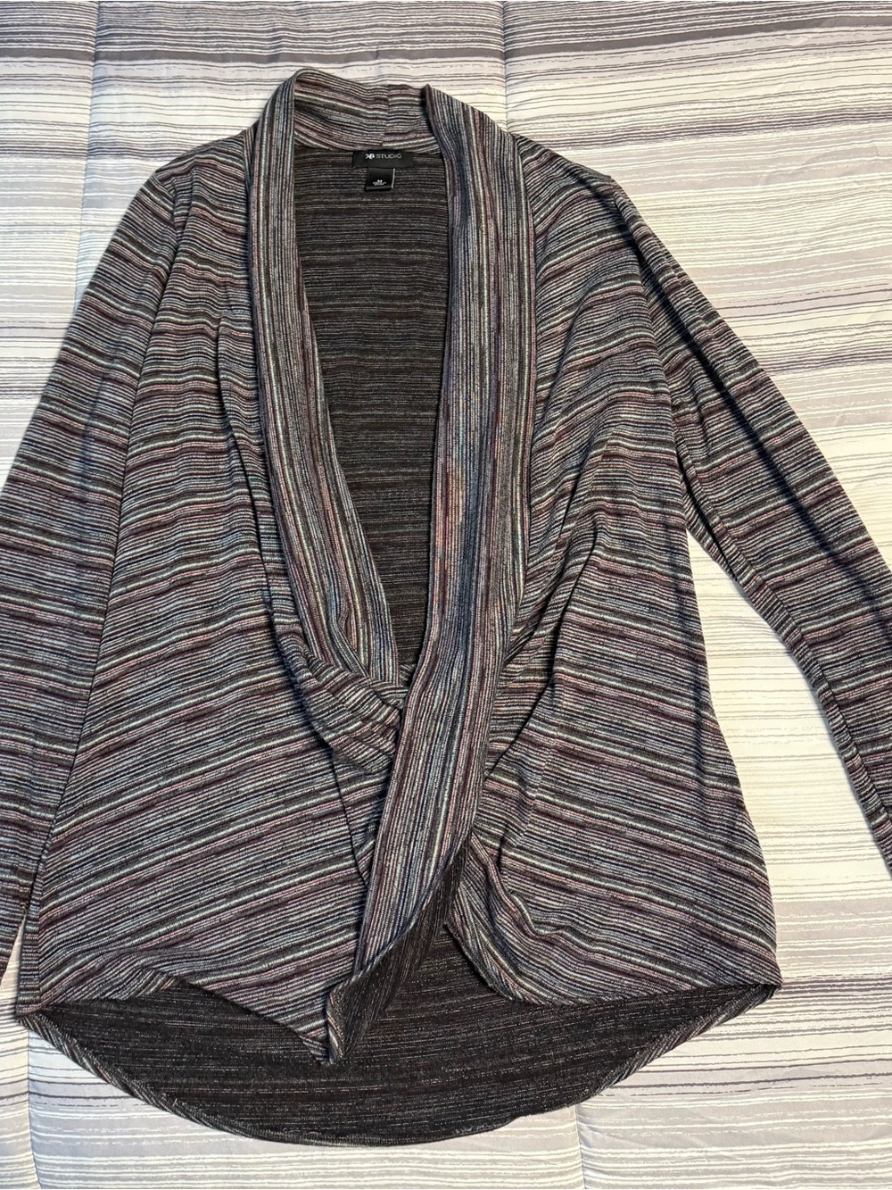 Apt. 9 Striped Draped Open-Front Cardigan - Gray, Blue, Purple